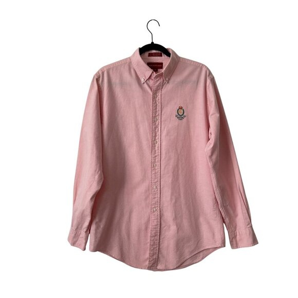 Chaps Ralph Lauren Pink Button Down Oxford Shirt Embroidered Crest Size M Cotton - Picture 1 of 5